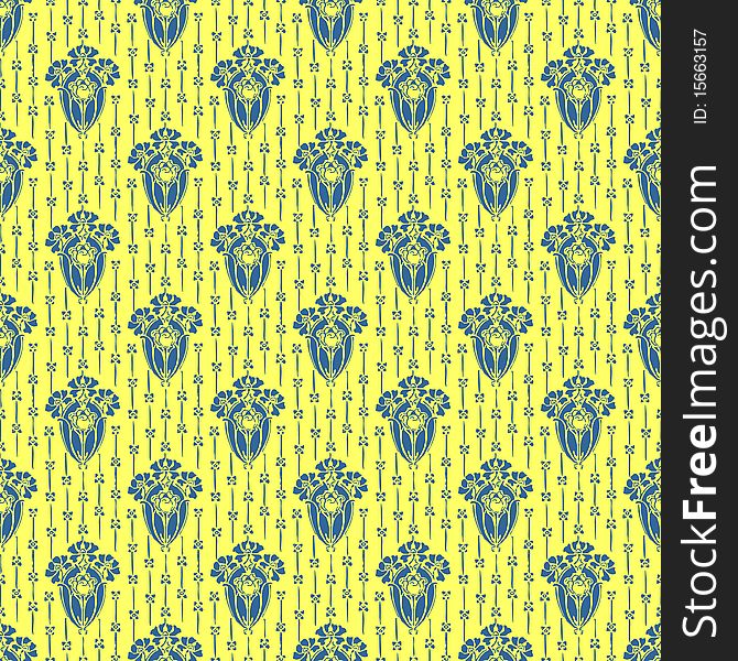 Old seamless background in blue and yellow