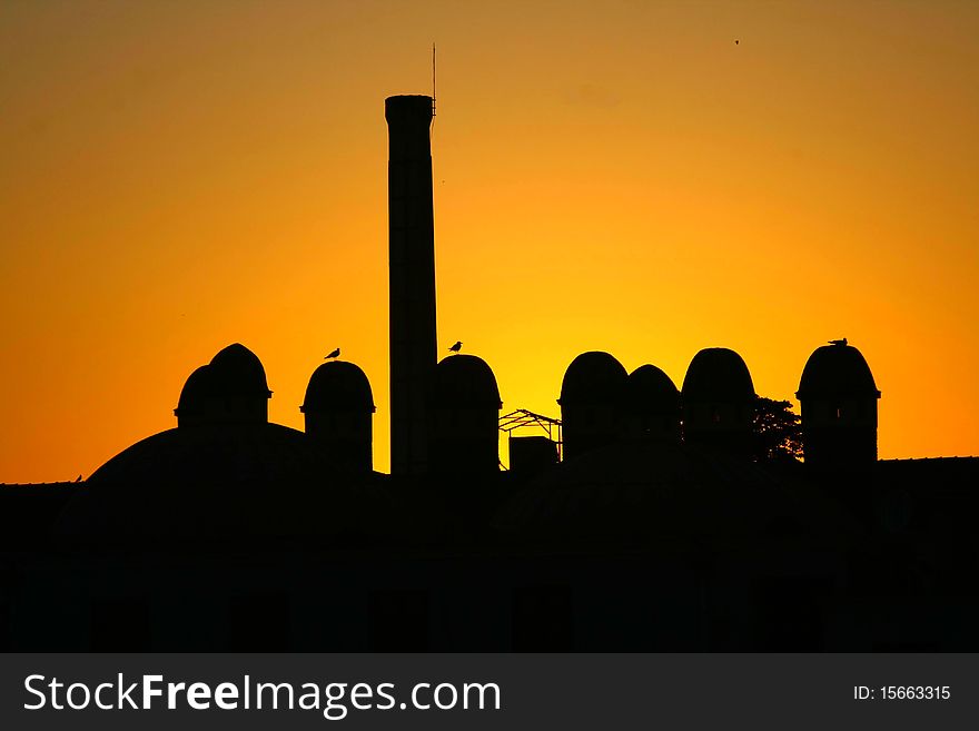 An amazing silhouette of a roof top in Istanbul, Turkey. An amazing silhouette of a roof top in Istanbul, Turkey.