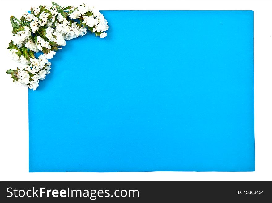 Blue paper blank on white background with flowers design. Blue paper blank on white background with flowers design