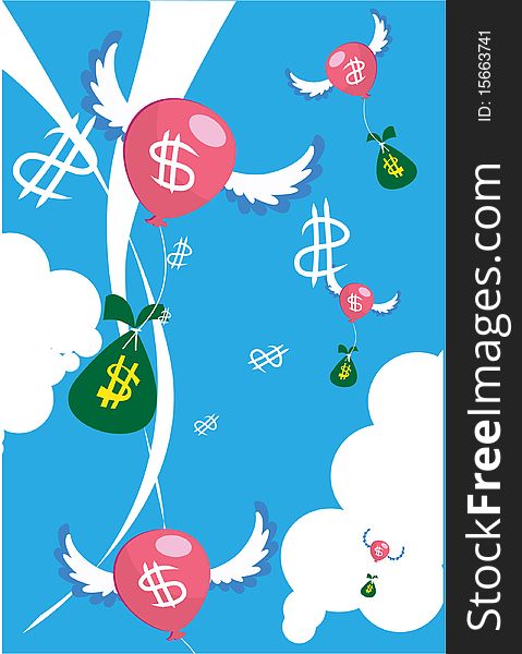 Image of money bag flies into the sky with wings. Image of money bag flies into the sky with wings.