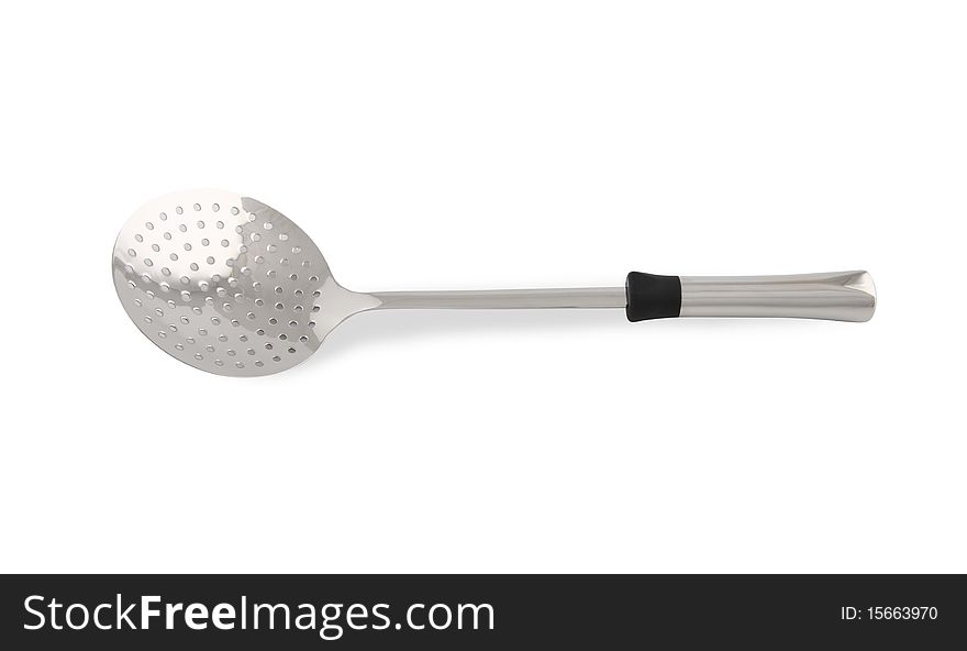An Aluminium Serving Spoon Isolated On A White