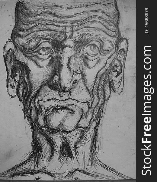A pencil sketch of an old man