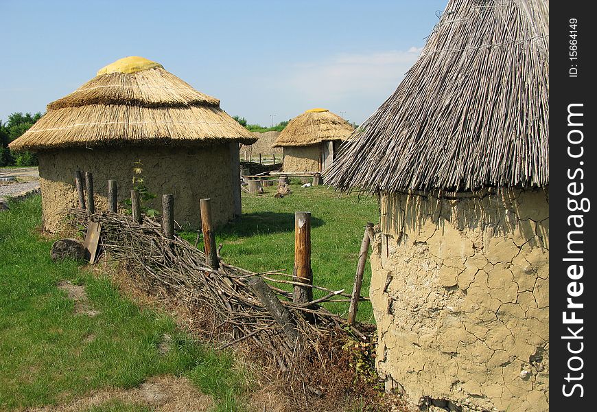 Houses of clay in village, Africa