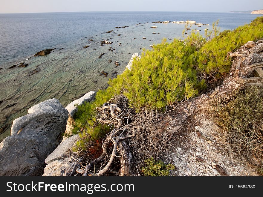Blocks of marble in the sea on Aliki, Thassos island, Greece