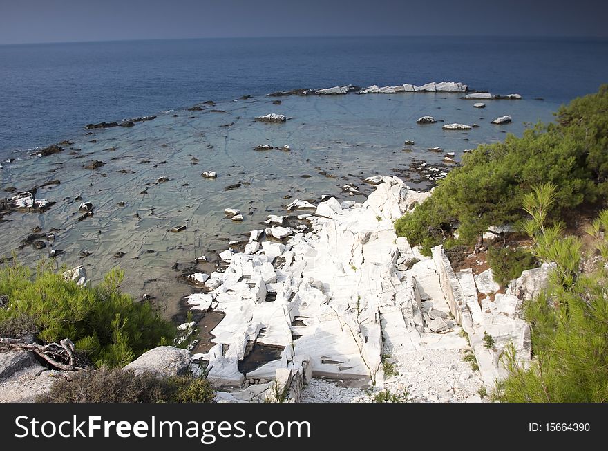 Blocks Of Marble In The Sea On Aliki, Thassos