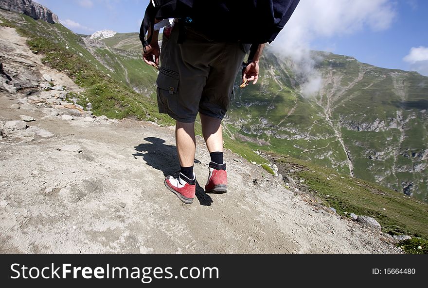 Man trekking in mountains