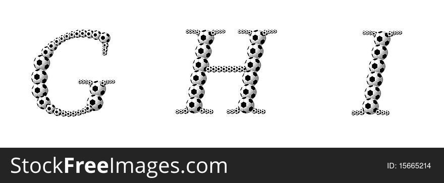 Letter G, H, I from footballs. Isolation on a white background