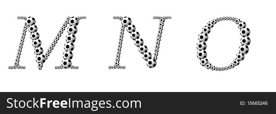 Letter M, N, O from footballs. Isolation on a white background