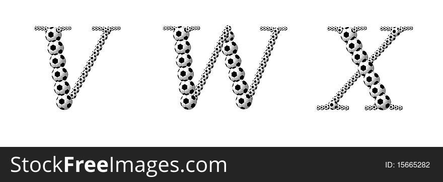 Letter V, W, X from footballs. Isolation on a white background