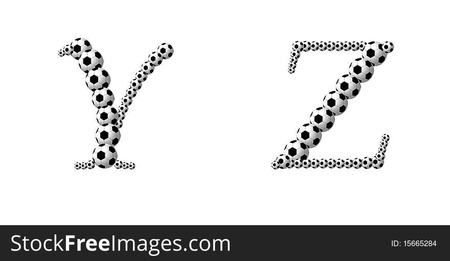 Letter Y,Z from footballs. Isolation on a white background