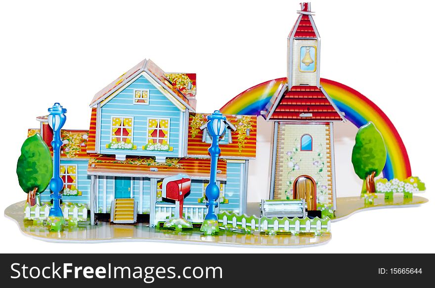 Beautiful, colored toy house. Isolated object.
