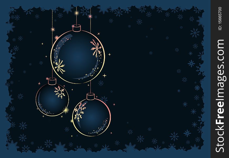 Christmas Yellow balls on dark blue background