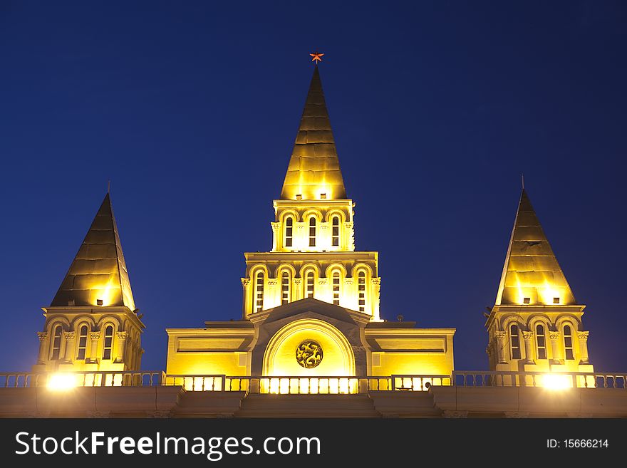 Russian style architecture at night in Manchuria city of China. Russian style architecture at night in Manchuria city of China