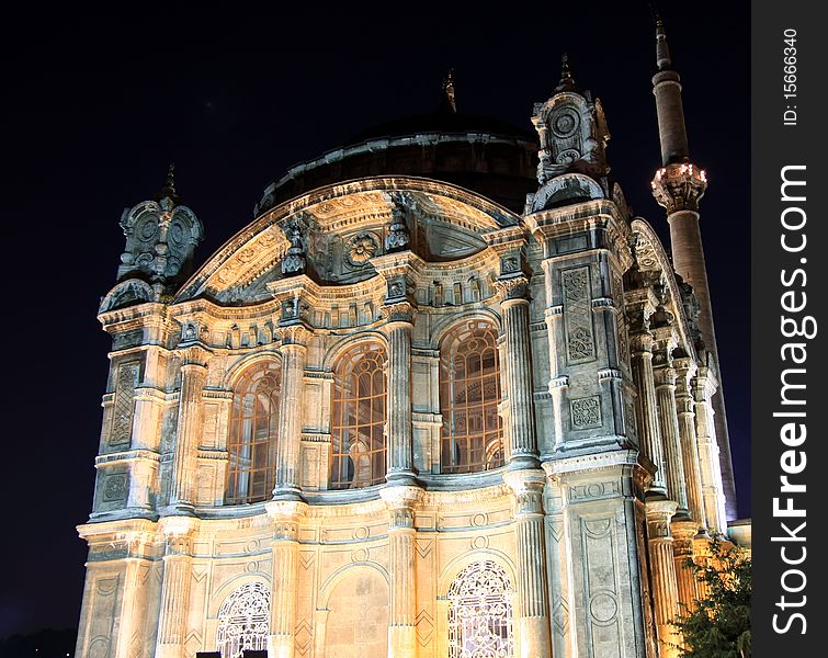 A view of Mecidiye Mosque in Ortakoy, Istanbul, Turkey.