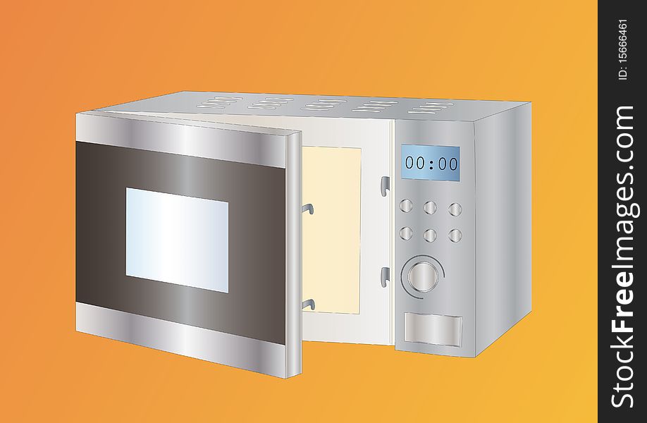 Modern microwave on a light orange background
