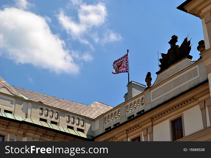 Flag on the presidential palace of prague