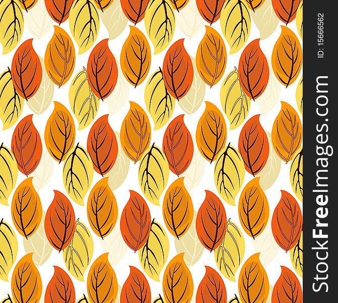 Floral seamless autumn pattern with orange-yellow leaves