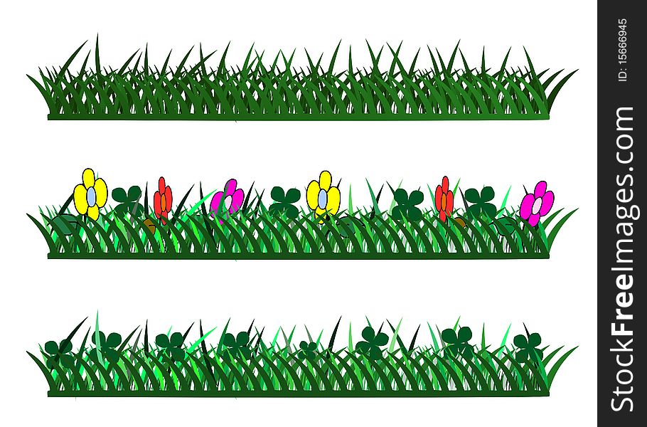 Three examples of grass:rnsimple, with flowers and sharmrocks and only with sharmrocks. Three examples of grass:rnsimple, with flowers and sharmrocks and only with sharmrocks.