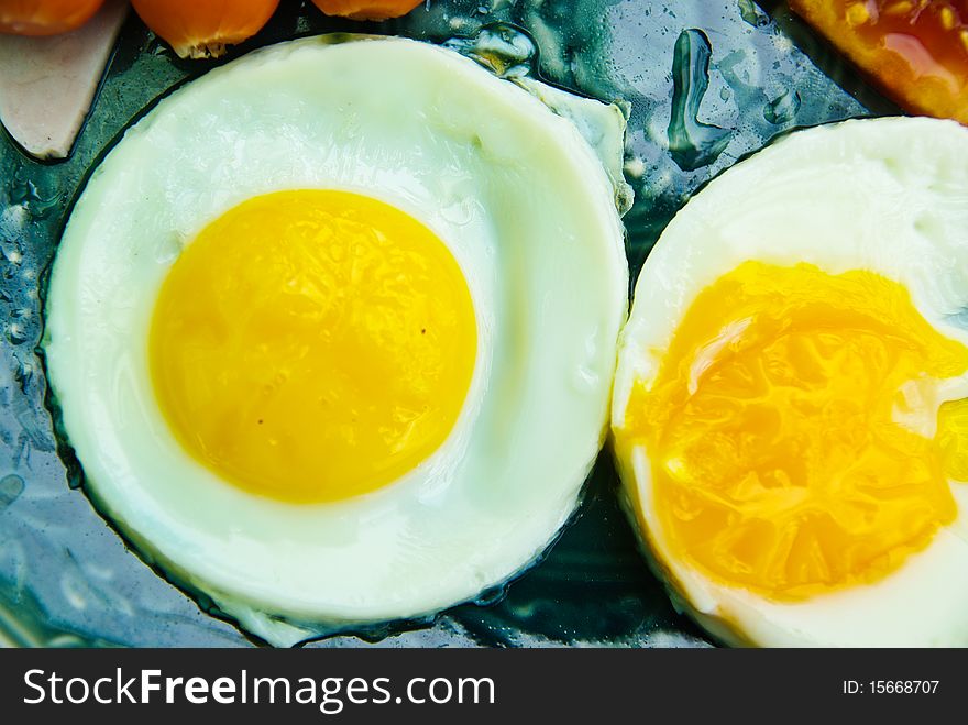 Fried eggs on the plate