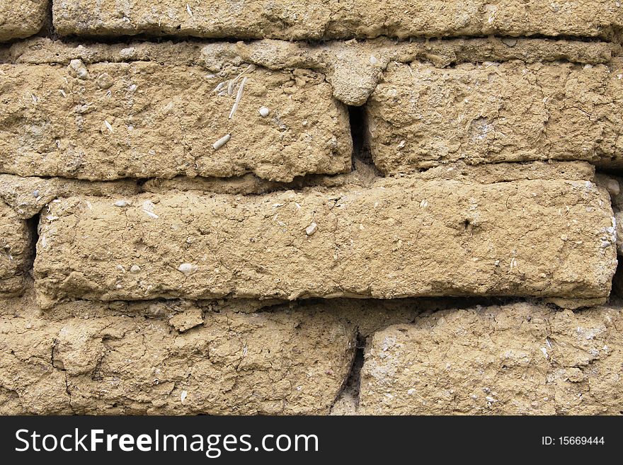 Details of ancient wall constructed with briks made with mud and straw. Details of ancient wall constructed with briks made with mud and straw