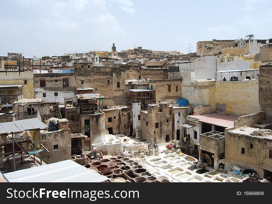 A view of the city of Fes and the tannery. A view of the city of Fes and the tannery