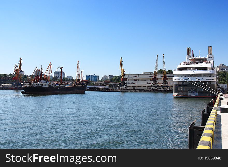 Ships moored at sea trading port. Ships moored at sea trading port