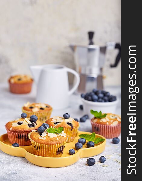 Muffins with blueberries. Delicious homemade sweet dessert