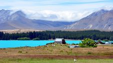 Lake Tekapo And The Church Of Good Shepard. Royalty Free Stock Photo Lake Tekapo And The Church Of Good Shepard. Royalty Free Stock Photo