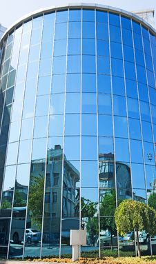 Large Curved Glass Building Stock Photo