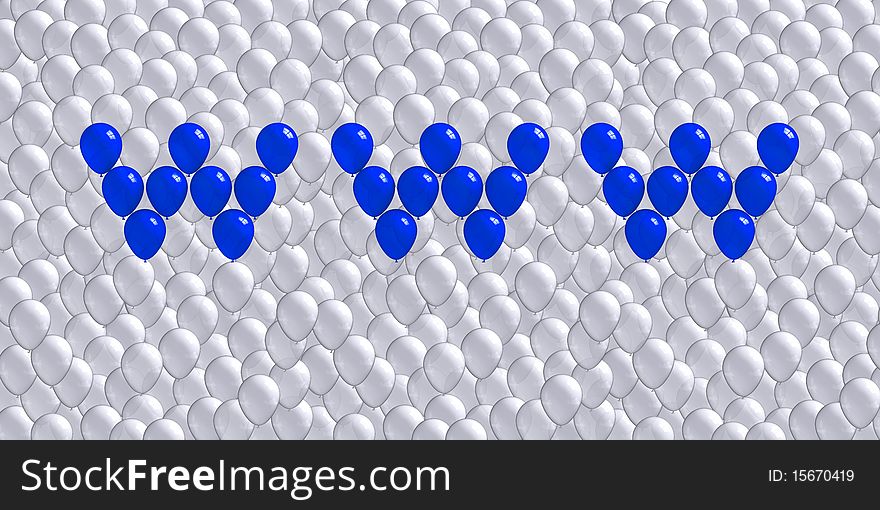 Blue balloons make inscription WWW on a background from white balloons. Blue balloons make inscription WWW on a background from white balloons