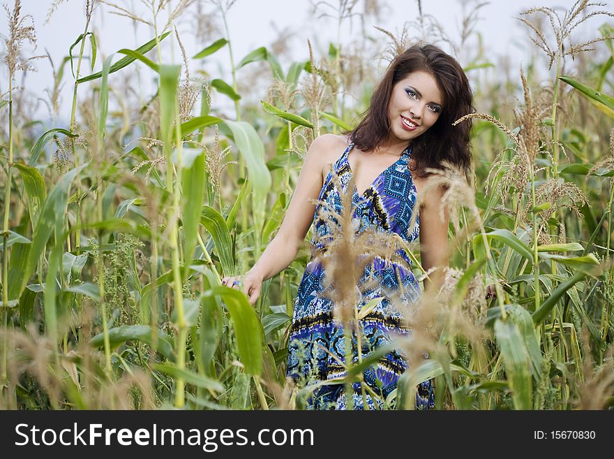 Beautiful Woman In Corn Field