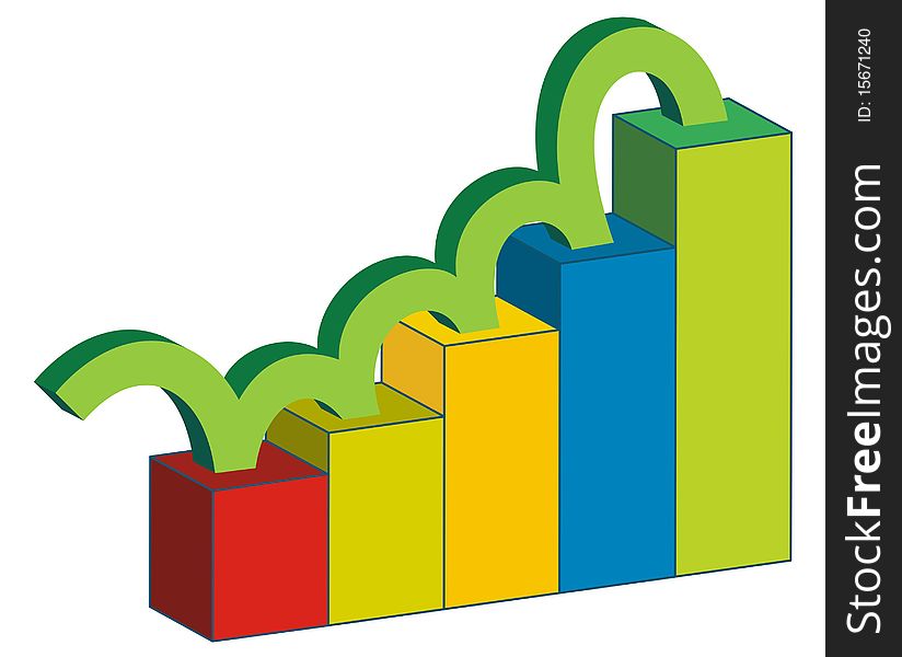 Five columns and chart line. Five columns and chart line