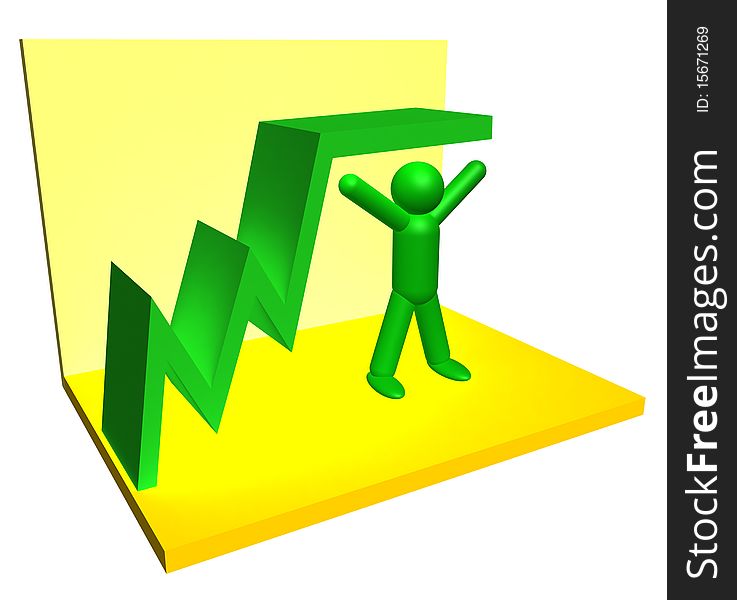 3D figure of man with chart line. 3D figure of man with chart line