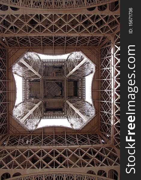 Inside of the Eiffel Tower in Paris, France