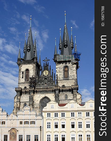 View of St. Teyn gothic cathedral on Old Town square, Prague, Czech Republic