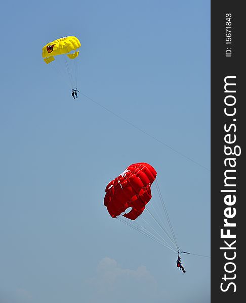 Parasailing in summer on the sea