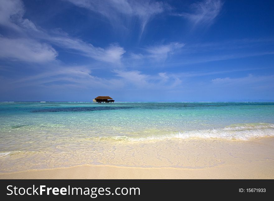 Medhufushi Island of Maldives with blue lagoon and water bungalows. Medhufushi Island of Maldives with blue lagoon and water bungalows