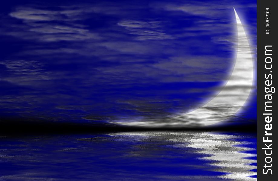 Moon with reflection at sea. Moon with reflection at sea
