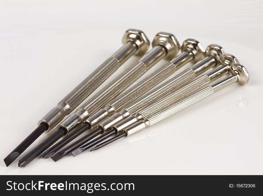 Precision screwdrivers on a white background