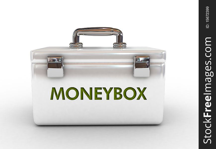 White box with moneybox text-3d rendered