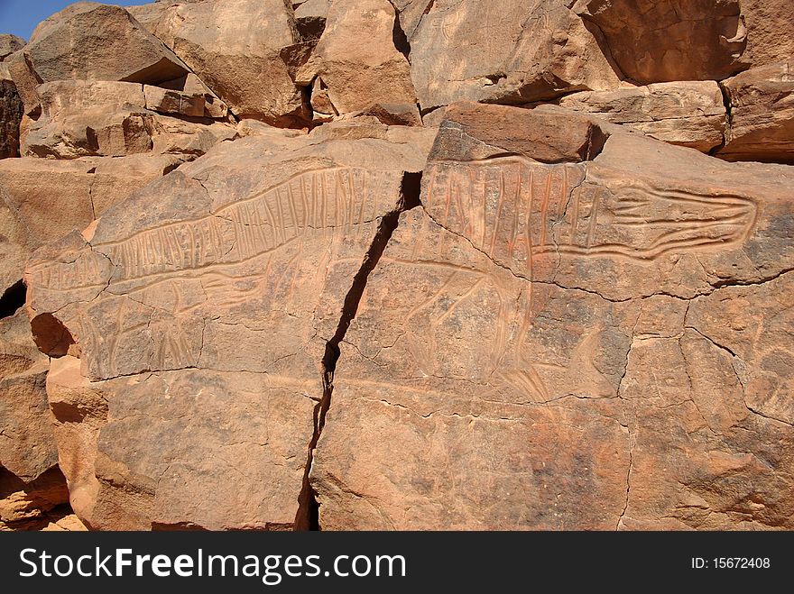 Rock engraving in the desert of Libya, in Africa. Rock engraving in the desert of Libya, in Africa