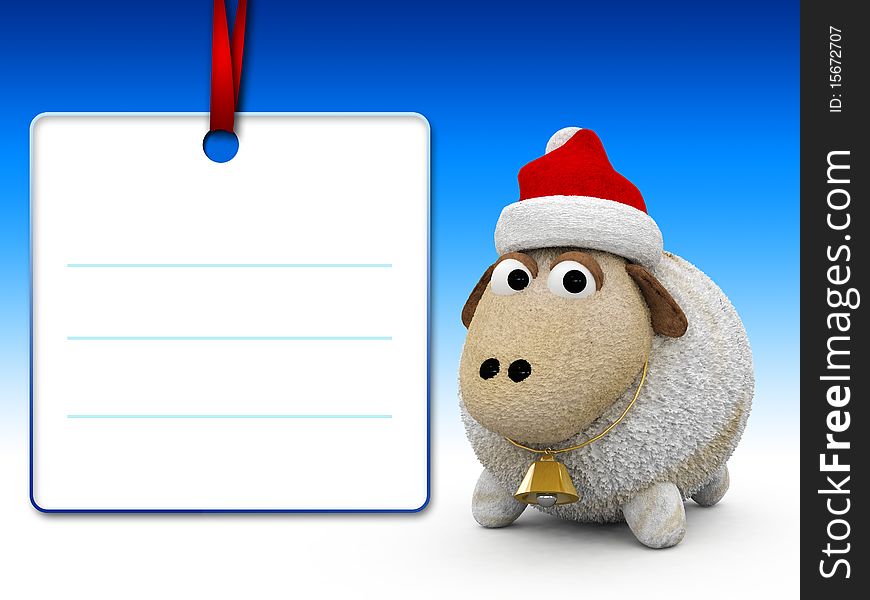 3d character christmas sheep wih blank paper