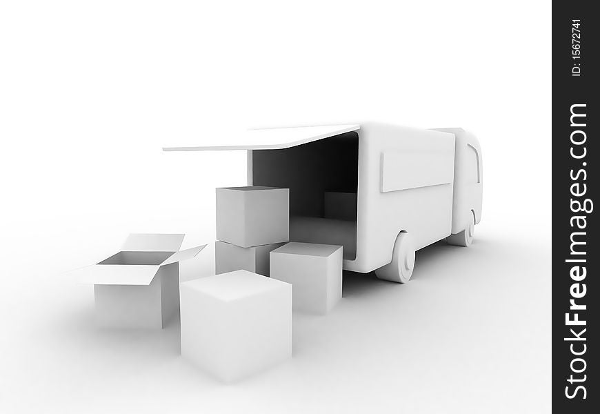 Pickup truck with box-isolated 3d rendered