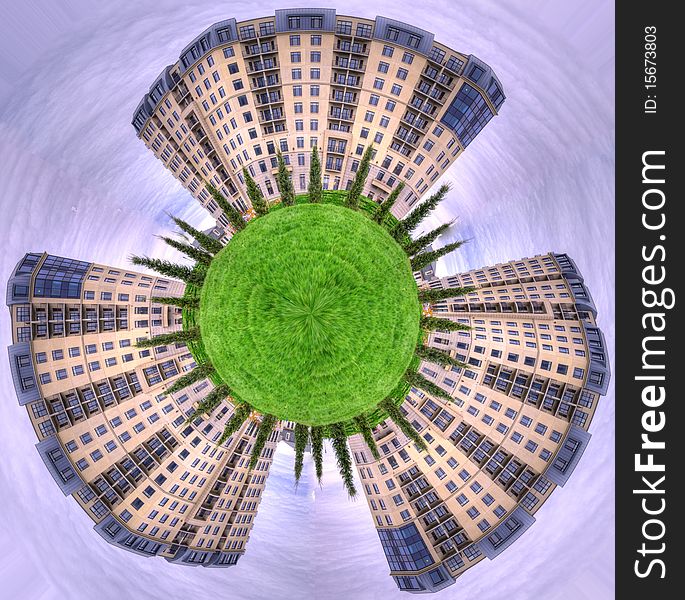 Planet made of Skylines of A residential complex. Planet made of Skylines of A residential complex