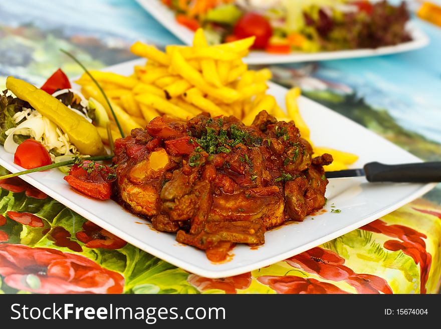 Steak with Stuffing of Goose - Liver,sliced . Steak with Stuffing of Goose - Liver,sliced .