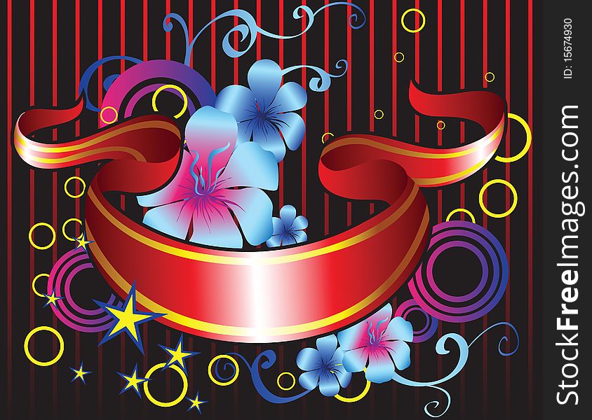 Abstract background with ribbon and fantastic flowers