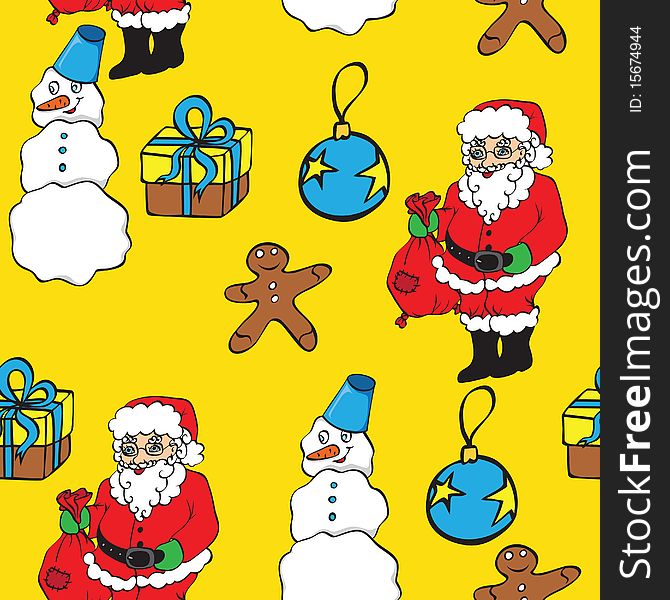 Christmas seamless pattern with snowman, gift and Santa claus. Christmas seamless pattern with snowman, gift and Santa claus