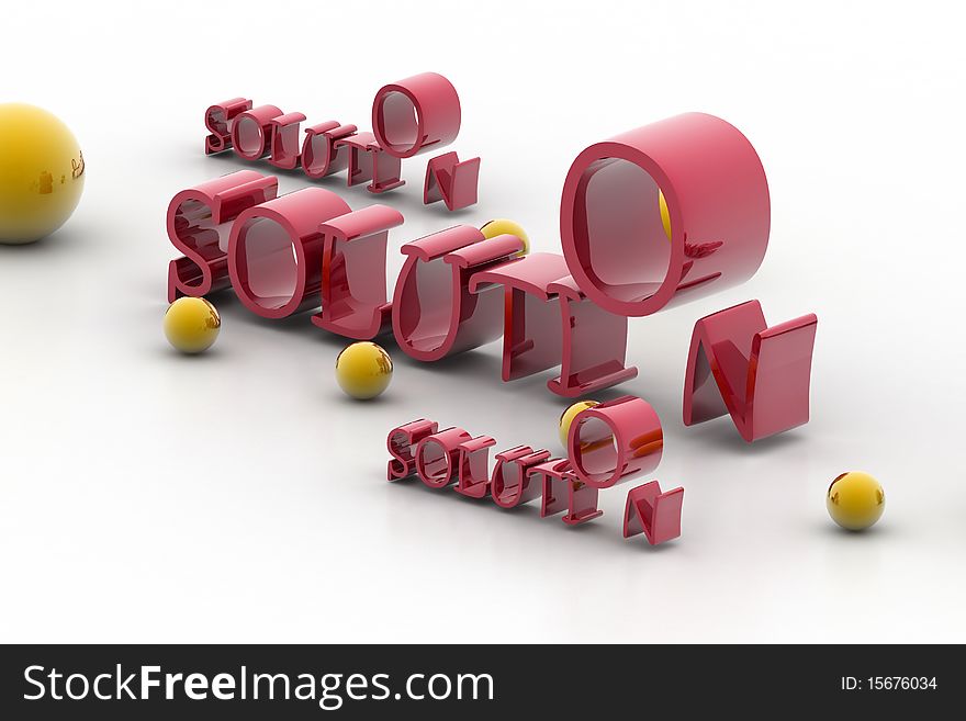 3d rendering of word solution and balls