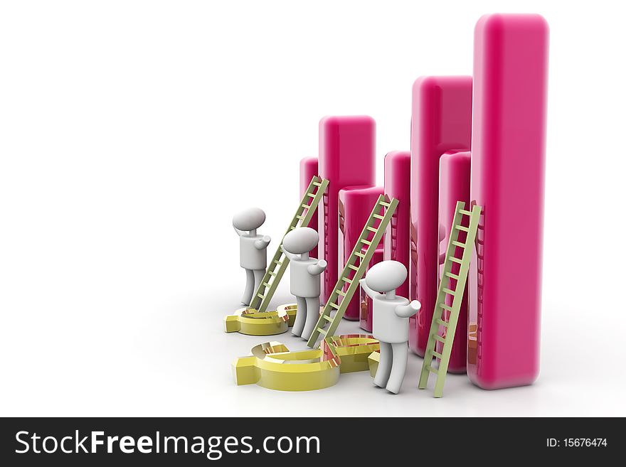 Graph and ladder with businessman