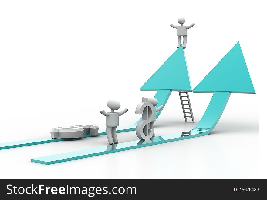 Arrow  And Ladder With Businessman